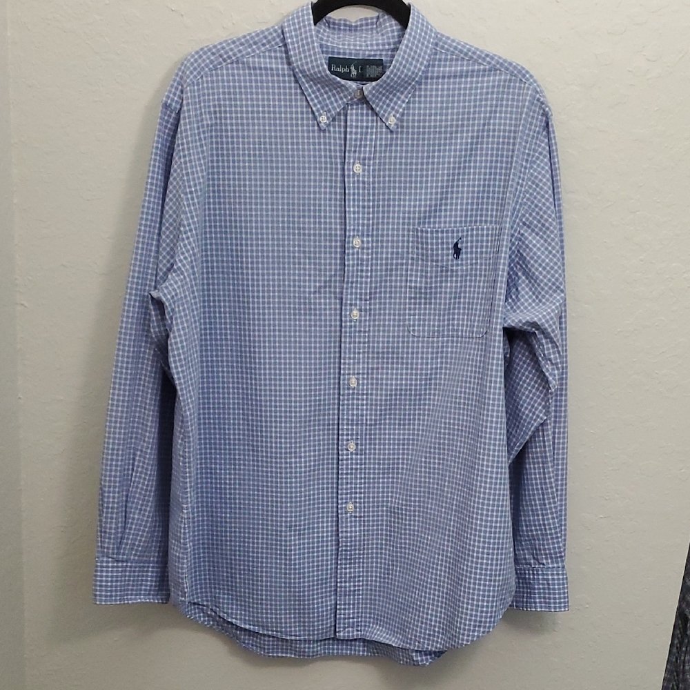Ralph Lauren Men's Light Blue Button Down Shirt, Size Large L, 100% Cotton